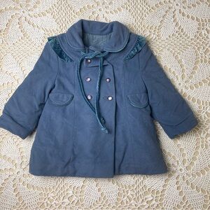 Vintage 1980s Cute Togs Baby Girl 2 Years Classic Blue Wool Pea Coat